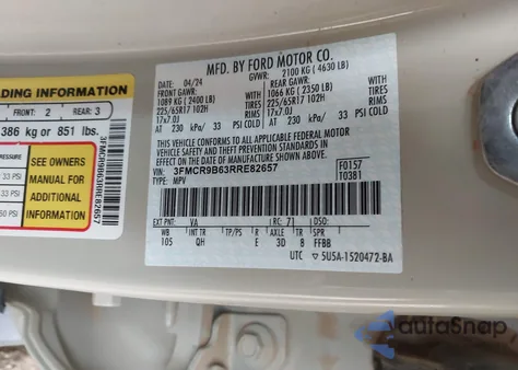 2024 Ford Bronco Sport Big Bend z USA, uszkodzony, nr VIN 3FMCR9B63RRE82657